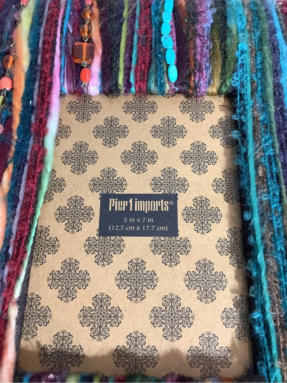 Bohemian Beaded Colorful Pier 1 Multicolor Striped Yarn Photo Frame 5x7